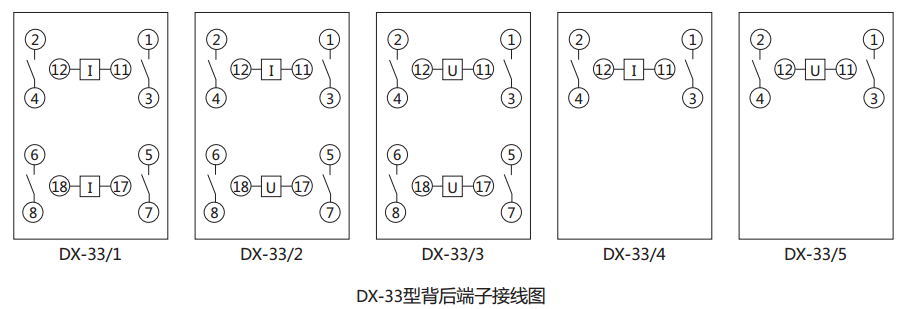 DX-33/5信號(hào)繼電器背后端子接線圖及外引接線圖 DX-33/5信號(hào)繼電器背后端子接線圖及外引接線圖