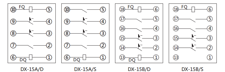 DX-15B/D信號(hào)繼電器內(nèi)部接線及外引接線圖 DX-15B/D信號(hào)繼電器內(nèi)部接線及外引接線圖