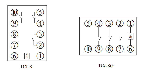DX-8信號繼電器內(nèi)部接線及外引接線圖 DX-8信號繼電器內(nèi)部接線及外引接線圖