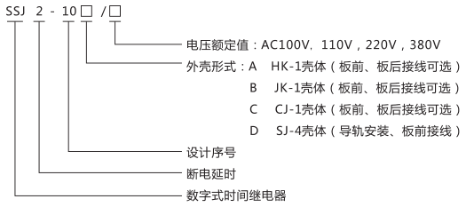 SSJ2-10D交流斷電延時(shí)繼電器型號(hào)命名及含義圖片 SSJ2-10D交流斷電延時(shí)繼電器型號(hào)命名及含義圖片