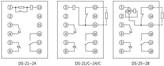 DS-21時間繼電器內(nèi)部接線及外引接線圖(正視圖) DS-21時間繼電器內(nèi)部接線及外引接線圖(正視圖)