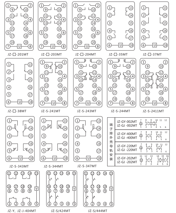 JZ-Y-201MT跳位、合位、電源監(jiān)視中間繼電器內(nèi)部接線圖