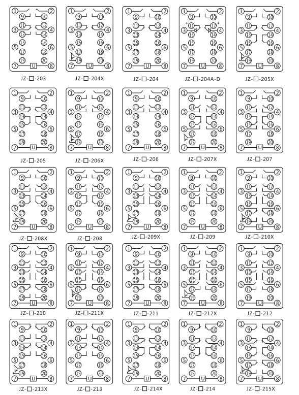 JZY(J)-16靜態(tài)中間繼電器內(nèi)部接線圖及外引接線圖 JZY(J)-16靜態(tài)中間繼電器內(nèi)部接線圖及外引接線圖