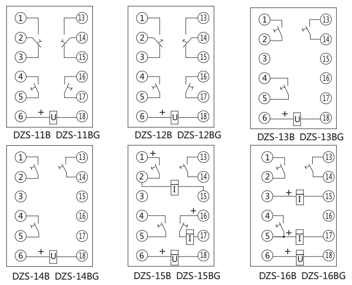 DZS-16B延時(shí)中間繼電器內(nèi)部接線(xiàn)圖及外引接線(xiàn)圖