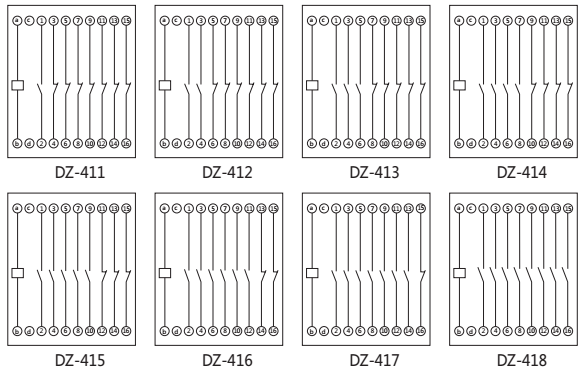DZ-416中間繼電器內(nèi)部接線圖以及外引接線圖 DZ-416中間繼電器內(nèi)部接線圖以及外引接線圖