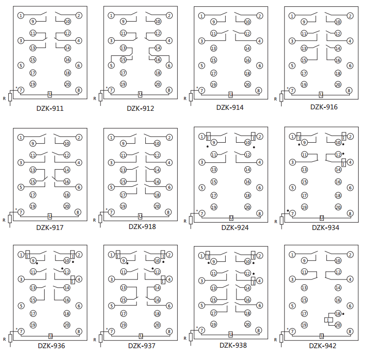 DZK-924快速中間繼電器內(nèi)線接線及外引接線圖(正視圖) DZK-924快速中間繼電器內(nèi)線接線及外引接線圖(正視圖)